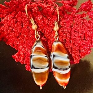 Red Agate Cabochon and Copper Earrings, NWOT